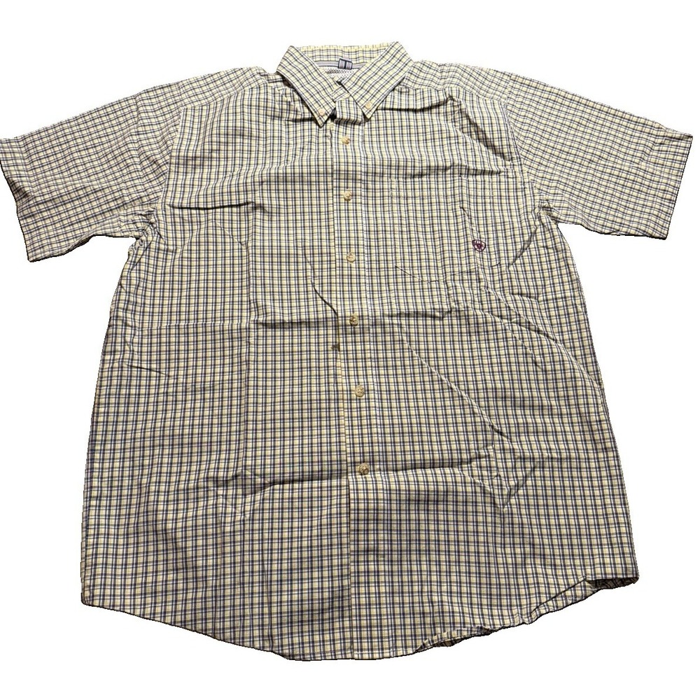 Ariat Pro Series Shirt Mens Medium Plaid Short Sleeve Vented Western Button Down